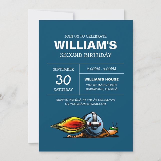 Invitación de cumpleaños del caracol cohete (Anverso)