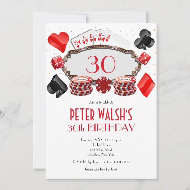 Invitación de cumpleaños del Casino Las Vegas (Anverso)