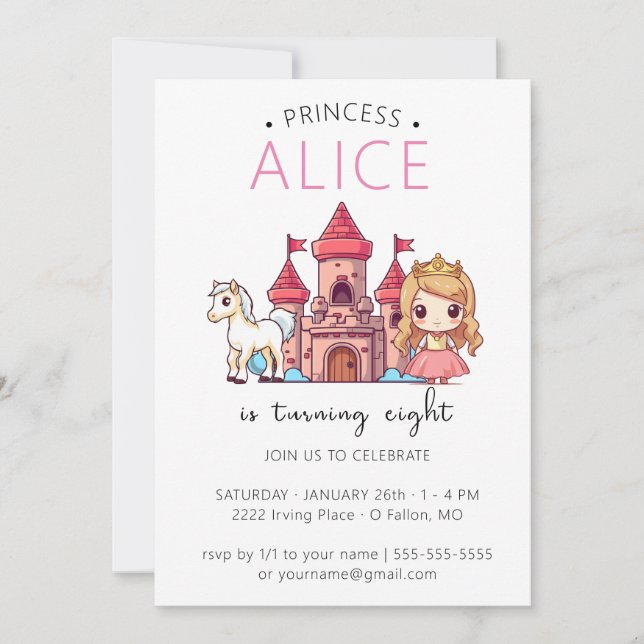 Invitación de cumpleaños del Castillo de la Prince (Anverso)