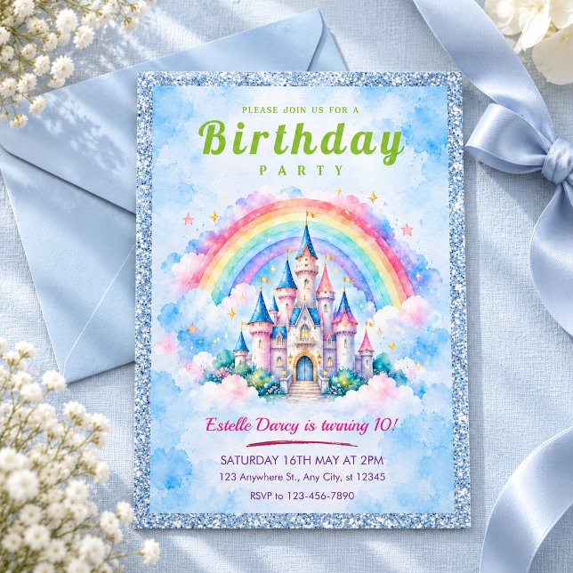 Invitación de cumpleaños del castillo del arcoíris (Subido por el creador)