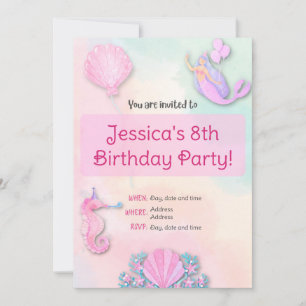 Invitación de cumpleaños del chica Arcoiris Mermai