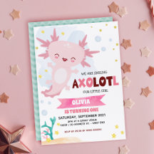 Invitación de cumpleaños del Chica Axolotl rosado