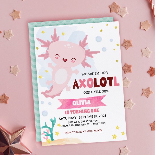 Invitación de cumpleaños del Chica Axolotl rosado (Subido por el creador)