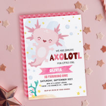 Invitación de cumpleaños del Chica Axolotl rosado