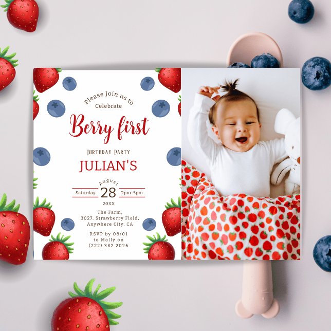 Invitación de cumpleaños del Chica Blueberry & Str (Subido por el creador)