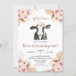 Invitación de cumpleaños del Chica Boho Holy Cow