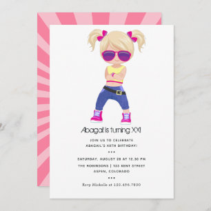 Invitación de cumpleaños del Chica con tema Hip Ho