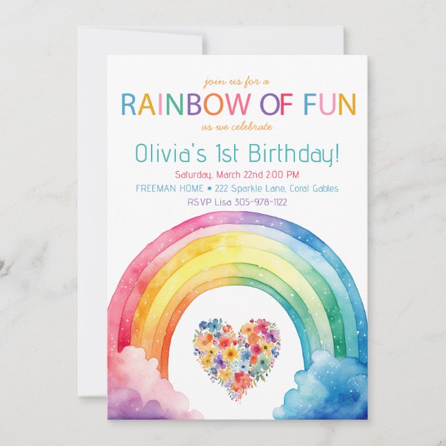 Invitación de cumpleaños del Chica de acuarela arc (Anverso)