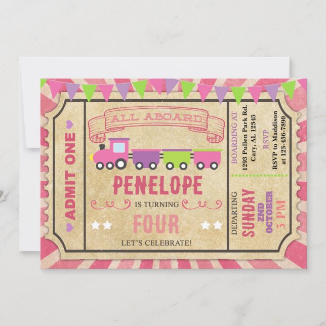 Invitación de cumpleaños del chica de boletos de t (Anverso)