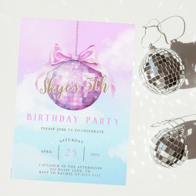 Invitación de cumpleaños del Chica de Discoball de (Pink Discoball Y2K Girl Birthday )