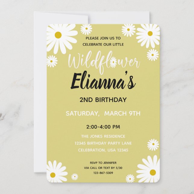 Invitación de cumpleaños del Chica de flor silvest (Anverso)