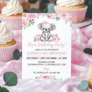 Invitación de cumpleaños del Chica de Floral Rosa 