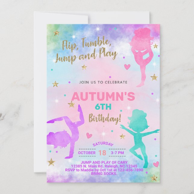 Invitación de cumpleaños del chica de gimnasia. (Anverso)