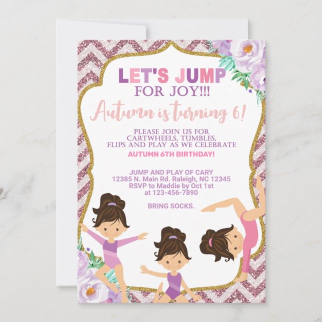 Invitación de cumpleaños del chica de gimnasia. (Anverso)