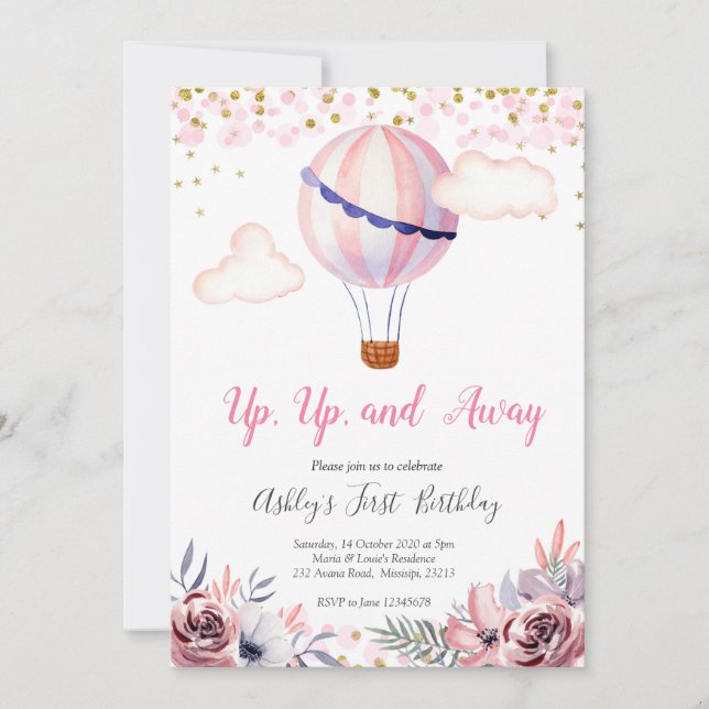 Invitación de cumpleaños del Chica de globo aerost (Anverso)