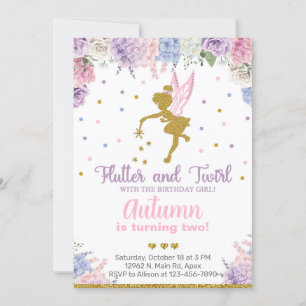 Invitación de cumpleaños del chica de hadas, flore