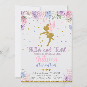 Invitación de cumpleaños del chica de hadas, flore