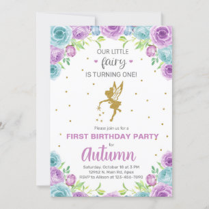 Invitación de cumpleaños del chica de hadas, flore
