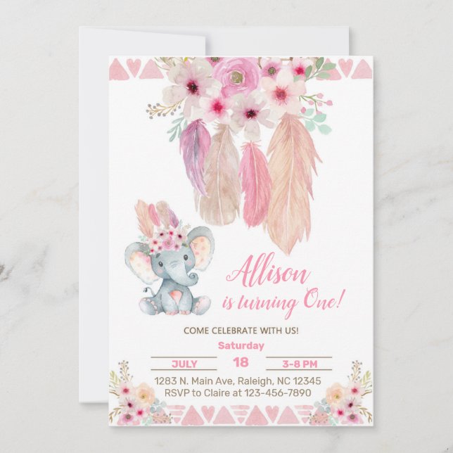 Invitación de cumpleaños del chica de los  rosados (Anverso)