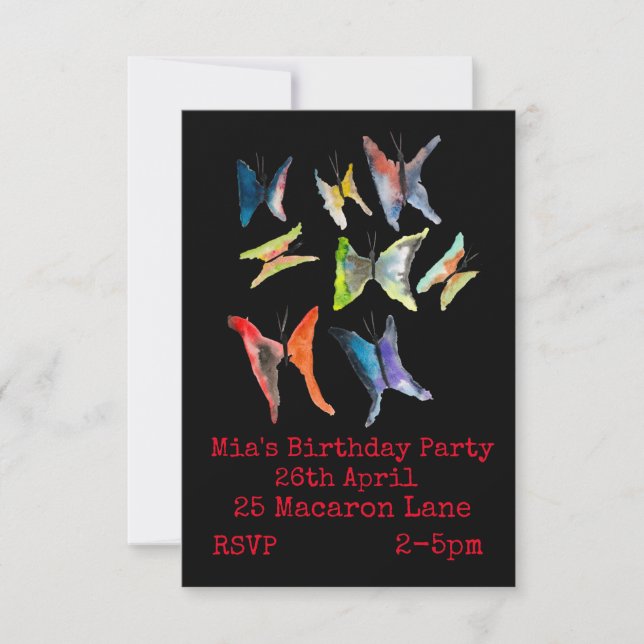 Invitación de cumpleaños del chica de mariposas co (Anverso)