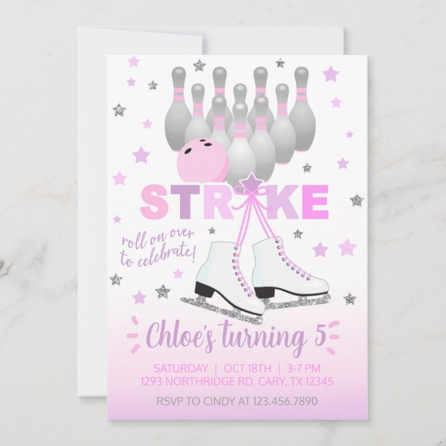 Invitación de cumpleaños del chica de patinaje sob (Anverso)