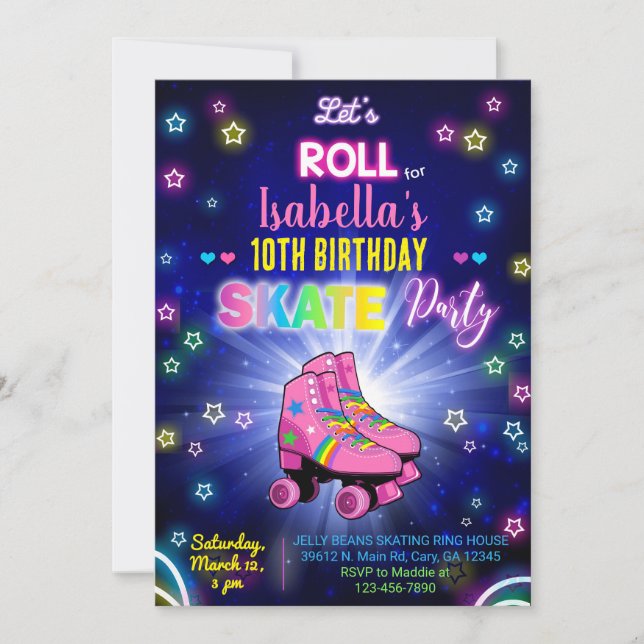 Invitación de cumpleaños del chica de patinaje sob (Anverso)