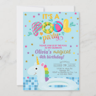 Invitación de cumpleaños del chica de piscina, inv