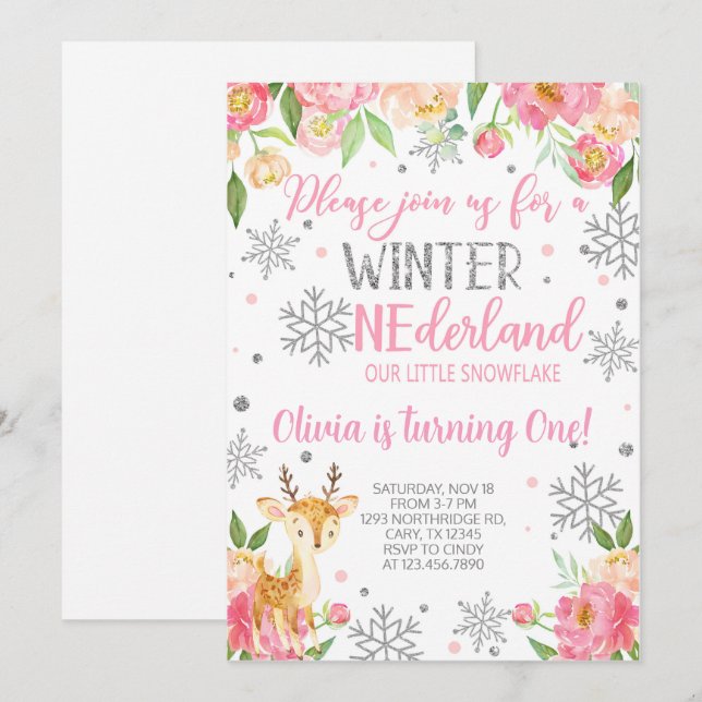 Invitación de cumpleaños del chica de Snowflake On (Anverso / Reverso)