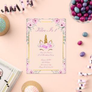 Invitación de cumpleaños del chica de unicornio fl
