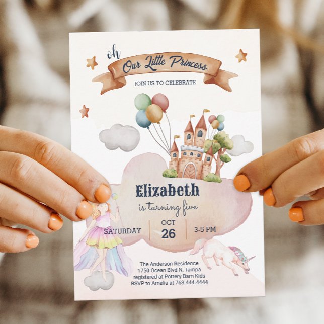Invitación de cumpleaños del Chica del Castillo de (Fairytale Unicore Castle Princess Girl Birthday Party Invitation)
