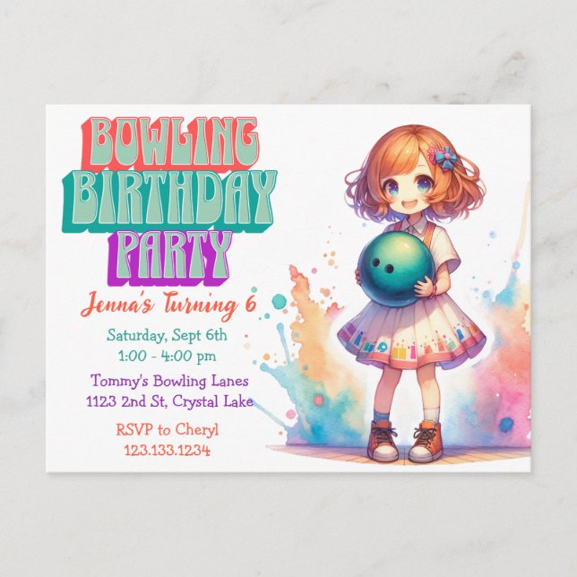 Invitación de cumpleaños del Chica del Fiesta de b (Anverso)