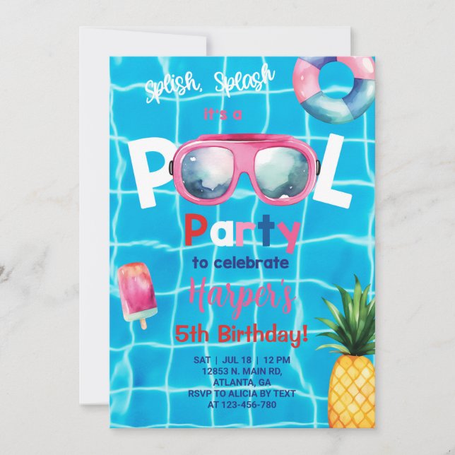 Invitación de cumpleaños del chica del fiesta de l (Anverso)