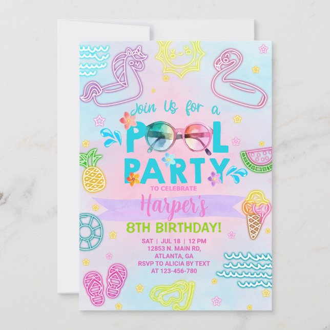 Invitación de cumpleaños del chica del fiesta de l (Anverso)