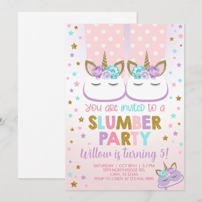 Invitación de cumpleaños del chica del fiesta de m (Anverso / Reverso)