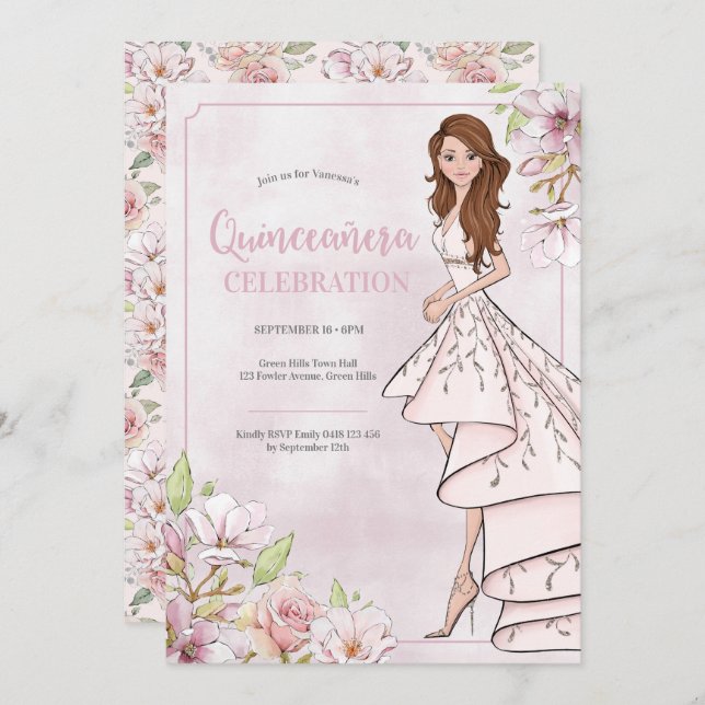 Invitación de cumpleaños del Chica del glamour de  (Anverso / Reverso)
