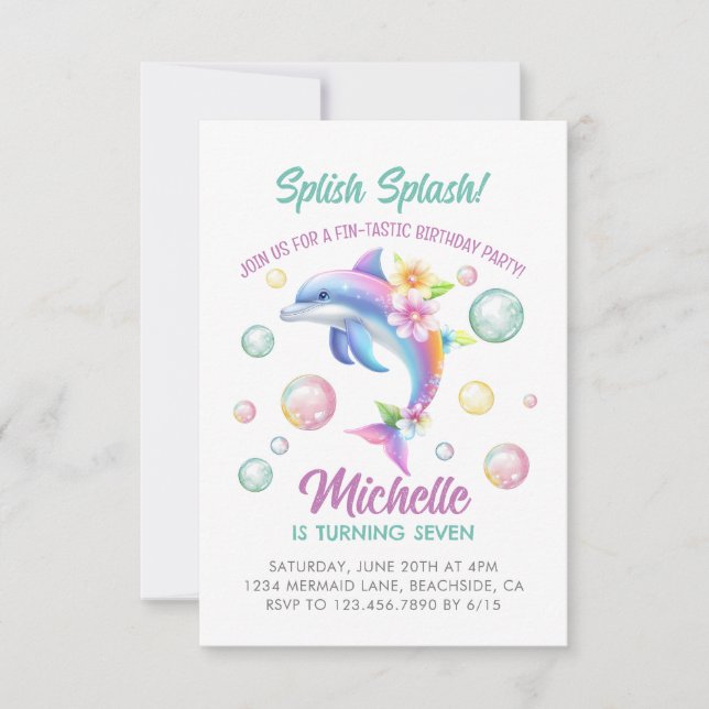 Invitación de cumpleaños del Chica Dolphin Splish  (Anverso)
