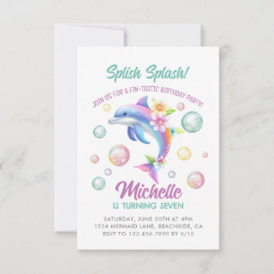 Invitación de cumpleaños del Chica Dolphin Splish 