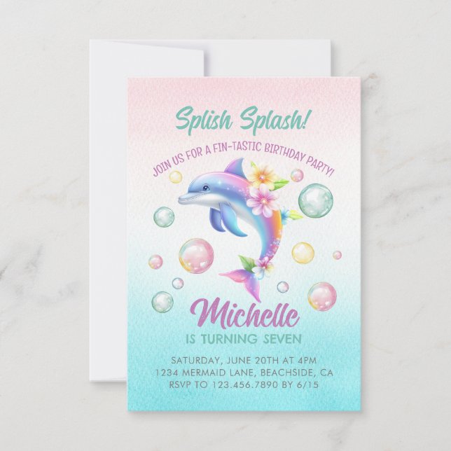 Invitación de cumpleaños del Chica Dolphin Splish  (Anverso)