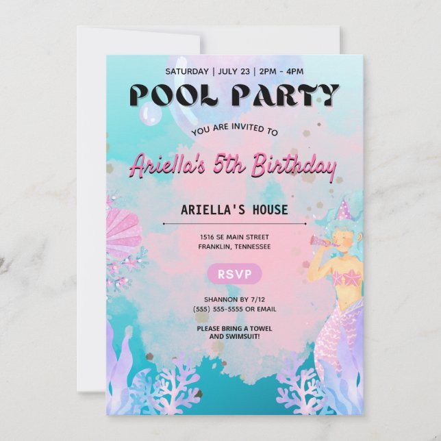 Invitación de cumpleaños del Chica Fiesta de la Pi (Anverso)
