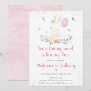 Invitación de cumpleaños del Chica Floral Bunny Pi