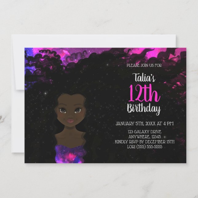 Invitación de cumpleaños del Chica Galaxy | Sombra (Anverso)