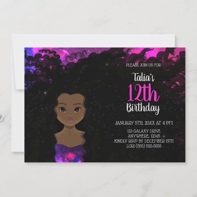 Invitación de cumpleaños del Chica Galaxy | Sombra (Anverso)