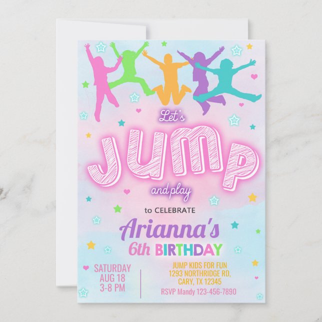 Invitación de cumpleaños del chica JUMP, saltemos  (Anverso)