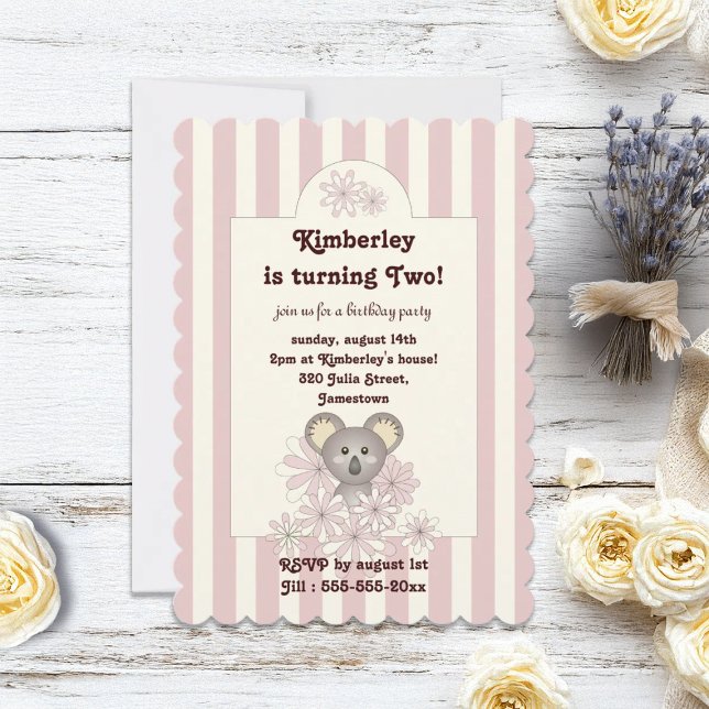 Invitación de cumpleaños del Chica Koala, bebé ros (Subido por el creador)