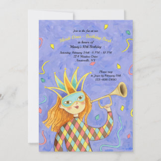 Invitación de cumpleaños del Chica Mardi Gras