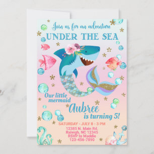 Invitación de cumpleaños del chica Mershark, bajo