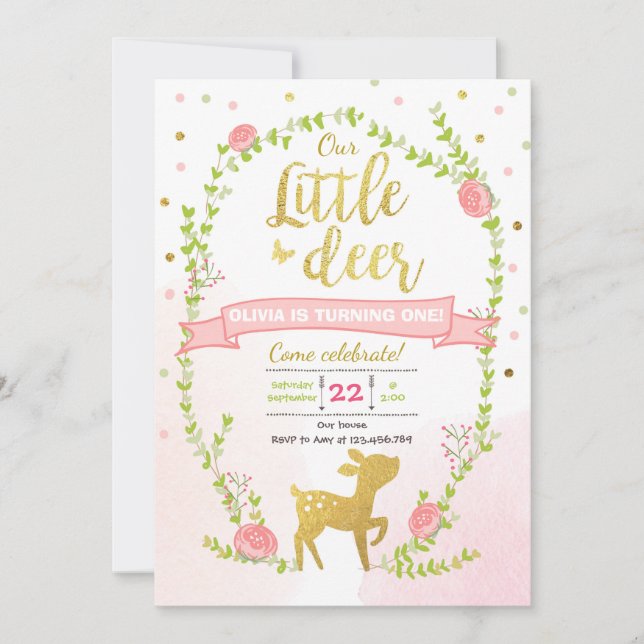 Invitación de cumpleaños del Chica Pink Gold Woodl (Anverso)