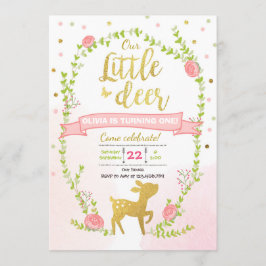 Invitación de cumpleaños del Chica Pink Gold Woodl