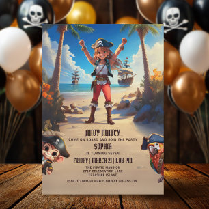 Invitación de cumpleaños del Chica Pirata de la Is