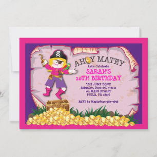 Invitación de cumpleaños del chica Pirate Treasure